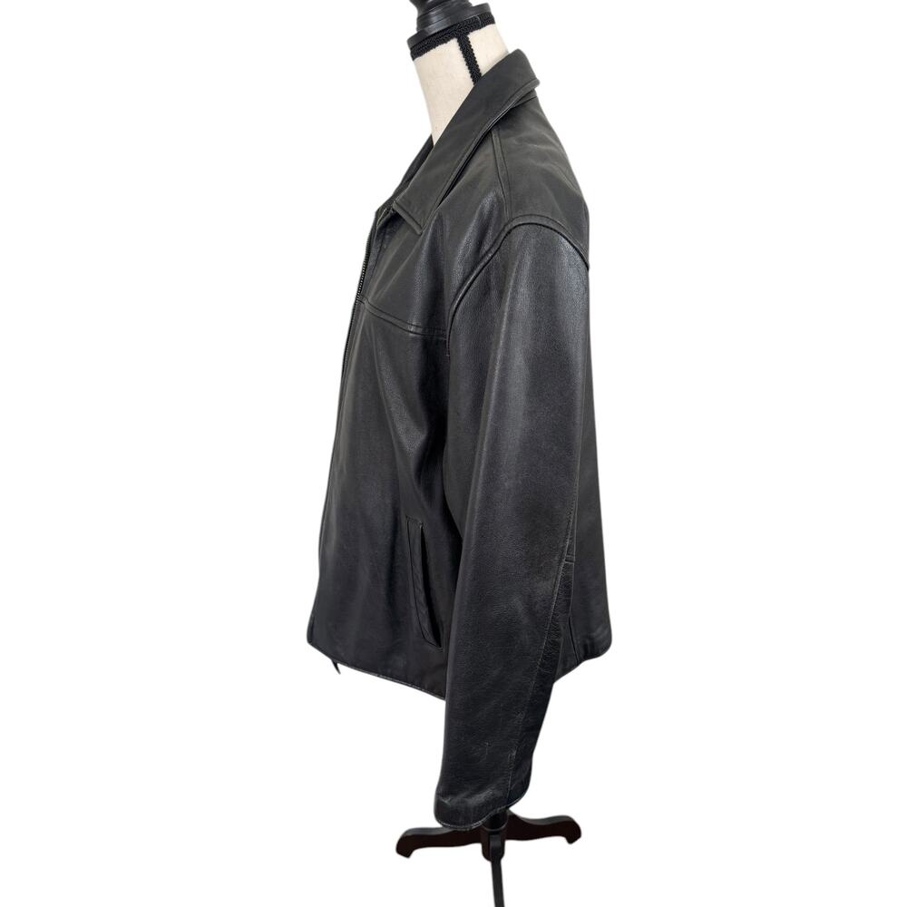 Vintage‎ Dockers Black Zip Front Leather Jacket Large / XL 90s Y2K Oversized - Picture 2 of 16